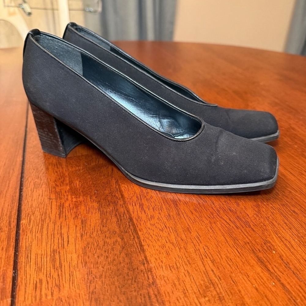 Stuart Weitzman Black‎ Square Toe Fabric Low Heel Pumps Shoes Size 7